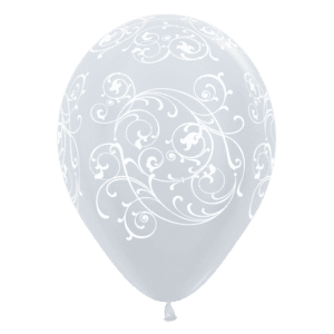 Bioloons Rundballon Samt Weiß Ornamente (30cm) – ideal für Dekoration - 100% Naturlatex