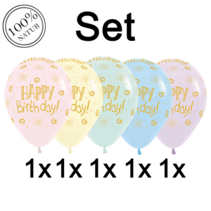 Bioloons Rundballon bunt sortiert Happy Birthday