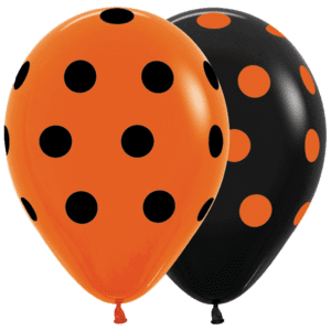 Bioloons Rundballon Orange & Schwarz Polka Dots