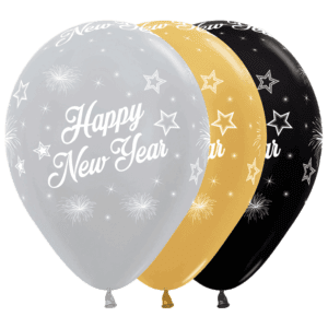 Bioloons Rundballon bunt sortiert Happy New Year (30cm) – ideal für Silvester - TÜV-zertifizierte Qualität