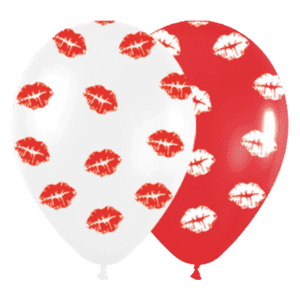 Bioloons Rundballon Weiß & Rot Kussmund (30cm) – ideal für Hochzeit - biologisch abbaubar