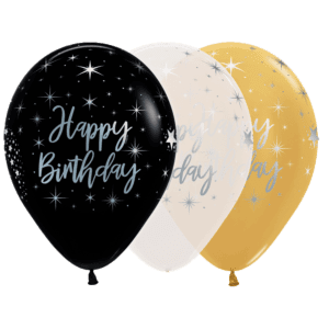 Bioloons Rundballon bunt sortiert Happy Birthday (30cm) – ideal für Geburtstag - 100% Naturlatex