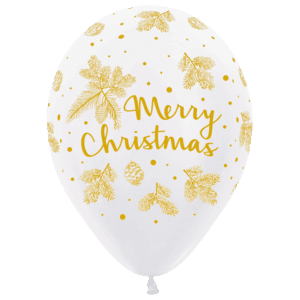 Bioloons Rundballon Weiß Merry Christmas (30cm) – ideal für Weihnachten - Frei von Schadstoffen
