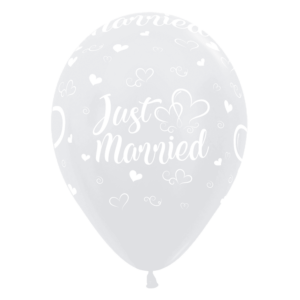 Bioloons Rundballon Samt Weiß Just Married (30cm) – ideal für Hochzeit - plastikfrei verpackt