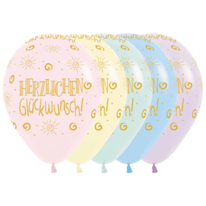 Bioloons Rundballon bunt sortiert Herzlichen Glückwunsch (30cm) – ideal für Geburtstag - Frei von Schadstoffen