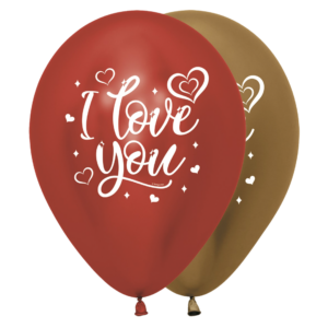 Bioloons® Luftballon 30cm Chromglanz Rot & Chromglanz Gold I love you Glitzer – Hochzeit – 25 Stück