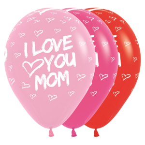 Bioloons Rundballon bunt sortiert I love you Mom (30cm) – ideal für Muttertag - biologisch abbaubar
