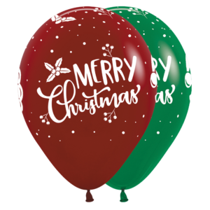 Bioloons Rundballon Kirschrot & Waldgrün Merry Christmas